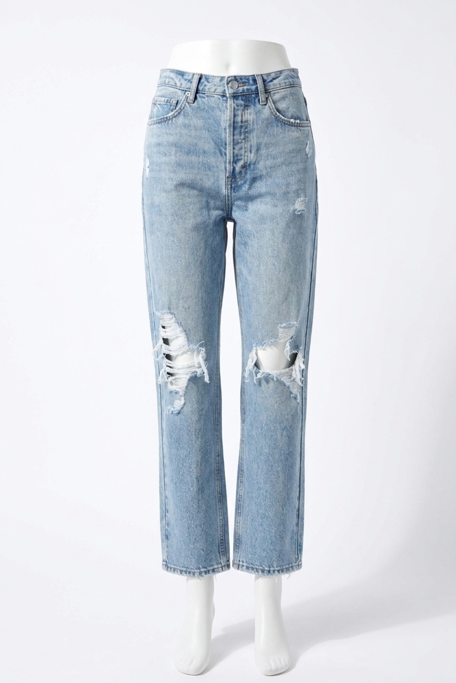 NEW BY TOGETHER distressed straight-leg jeans in blue